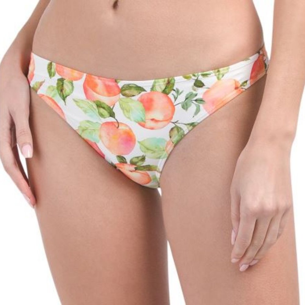 BCBGENERATION Ruched Peach Print Bikini Bottoms